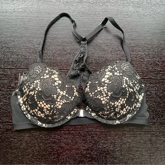 VICTORIA’S SECRET size 34B lace push-up bra “very sexy” model (black and blush) - Picture 3 of 6